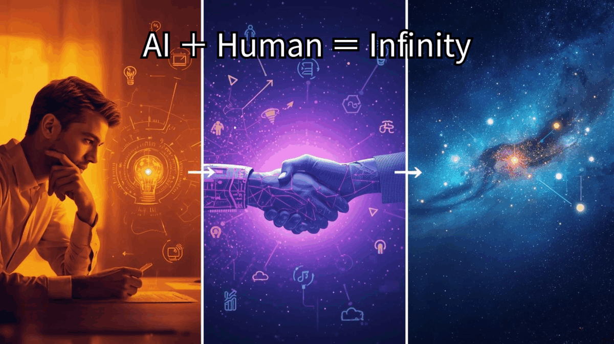 AIと人間の協働で無限の可能性を広げるイメージ